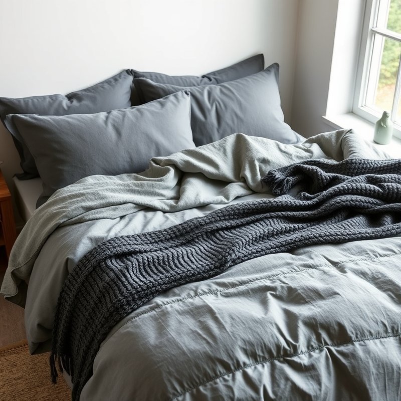 20 Bedroom Ideas for Men 2026 That Look Modern, Clean, and Ultra Stylish Upgrade Your Space 6 bed with layered gray bedding in different textures