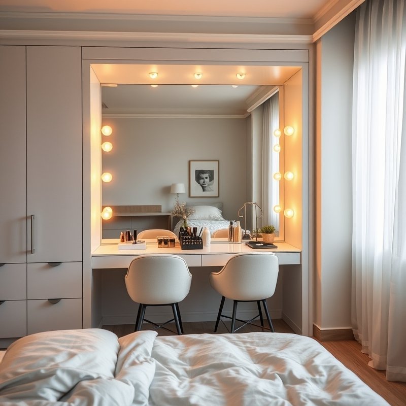 25 Luxury Bedroom Ideas That Make Your Room Feel Like a Five-Star Retreat Get Inspired Today 23 bedroom with his and hers vanity and hollywood bulbs