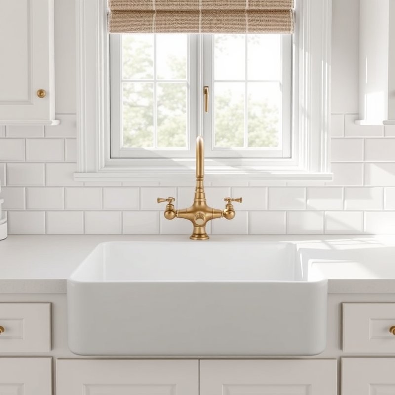 21 Modern Farmhouse Kitchen Ideas That Blend Rustic Charm With Modern Style Get Inspired Now 4 white apron-front farmhouse sink under a window with brass faucet