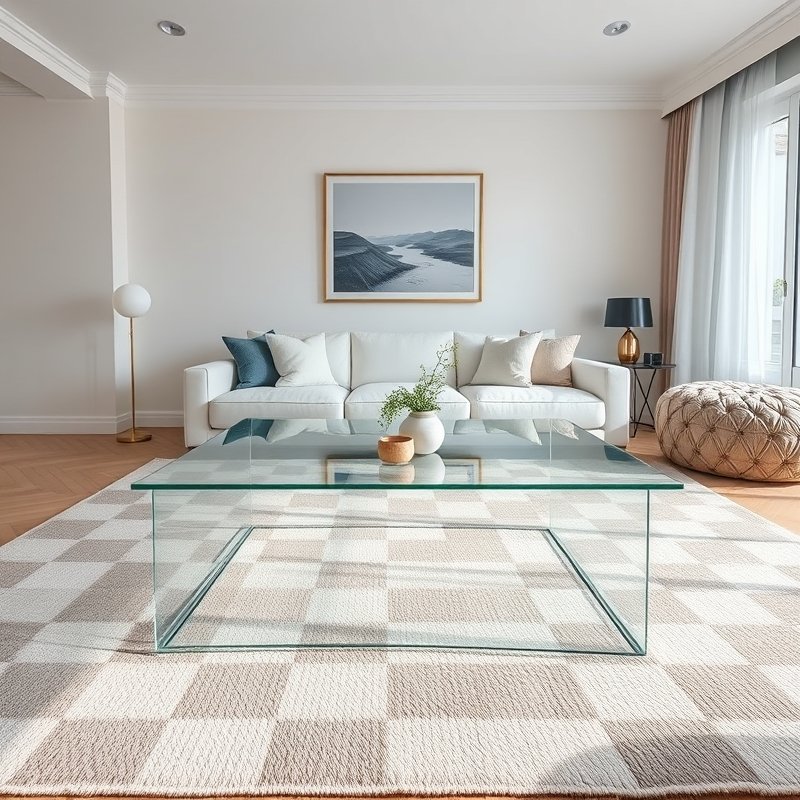 21 Living Room Ideas 2026 That Bring Fresh Trends and Modern Style Into Your Home Stay Ahead Now 18 Transparent acrylic coffee table in front of a colorful rug