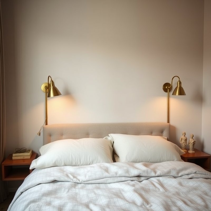 two small matching wall lamps either side of bed