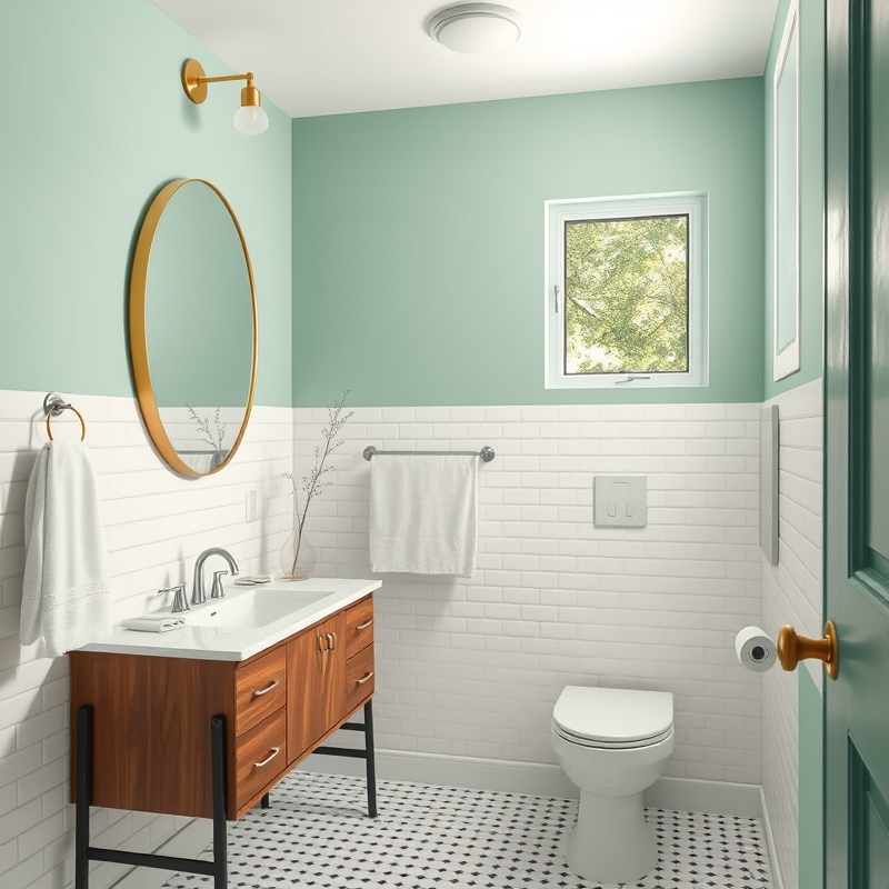 mint green bathroom walls mid century modern
