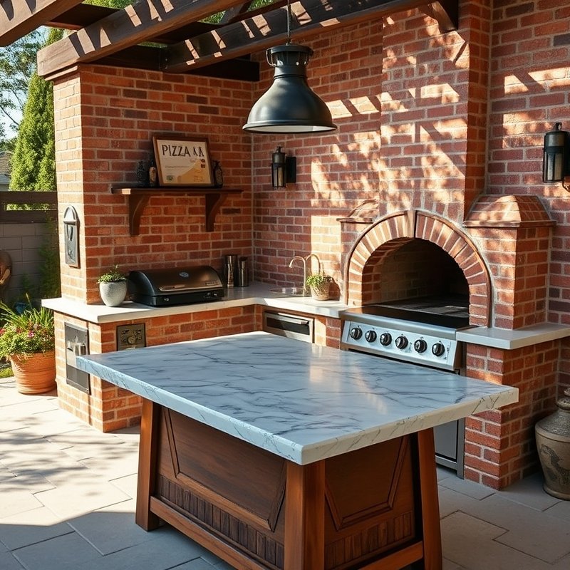 23 Kitchen Outdoor Ideas That Create the Perfect Backyard Cooking Space Start Designing Today 22 marble-top pizza prep table with ingredients next to a pizza oven