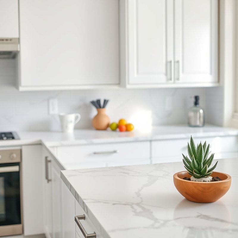 Kitchen countertop covered with realistic marble contact paper