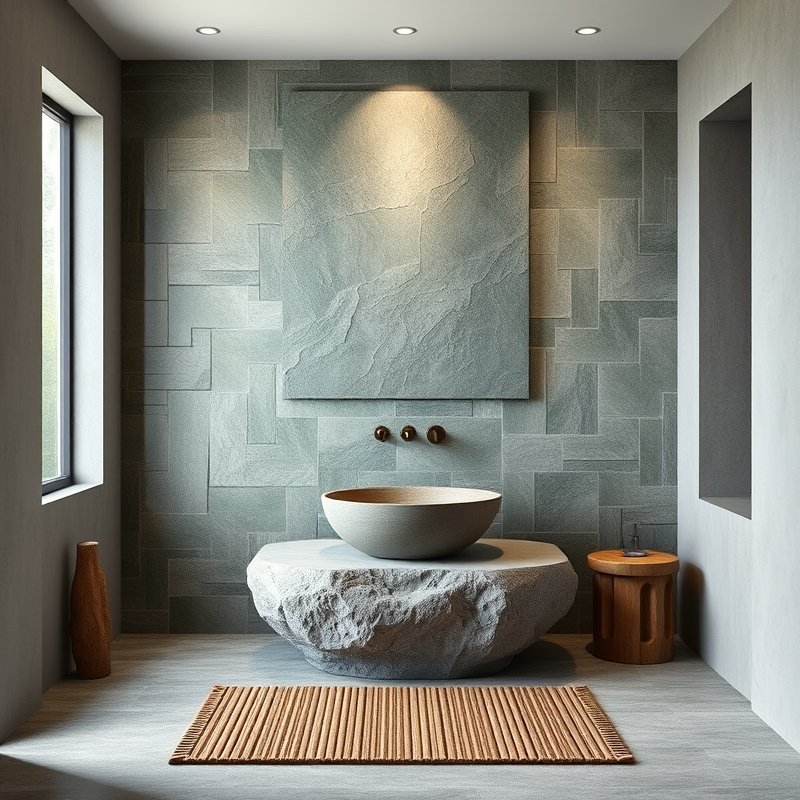19 Green Tile Bathroom Ideas That Bring Fresh Nature Vibes and Texture Try This Look Now 13 split-face green stone tile textured wall