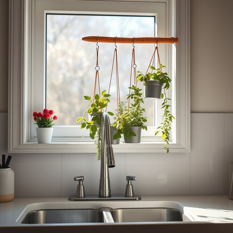 20 Green Kitchen Ideas That Bring Fresh, Natural Vibes Into Your Home Try This Look Now 4 Hanging herb garden above a kitchen sink with a window view