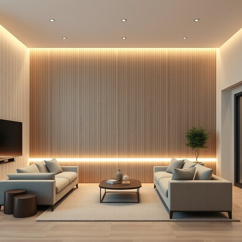 21 Living Room Ideas 2026 That Bring Fresh Trends and Modern Style Into Your Home Stay Ahead Now 6 Floor-to-ceiling white oak slat accent wall with hidden LED lighting