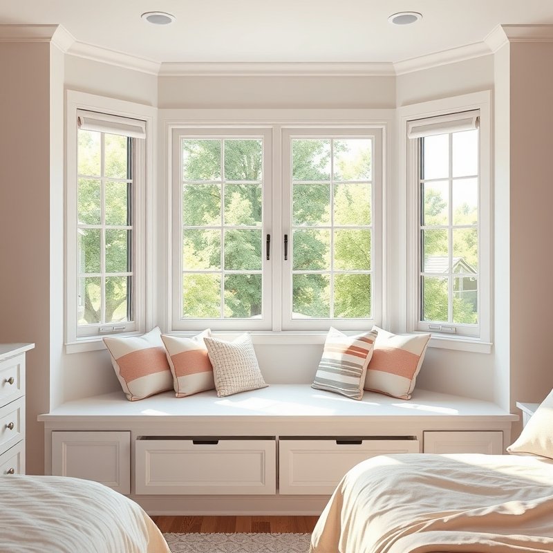 21 Teen Girl Bedroom Ideas 2026 That Create a Cute, Aesthetic, and Trendy Dream Room You’ll Love These 15 Window seat with storage drawers and cushions in a bright teen bedroom