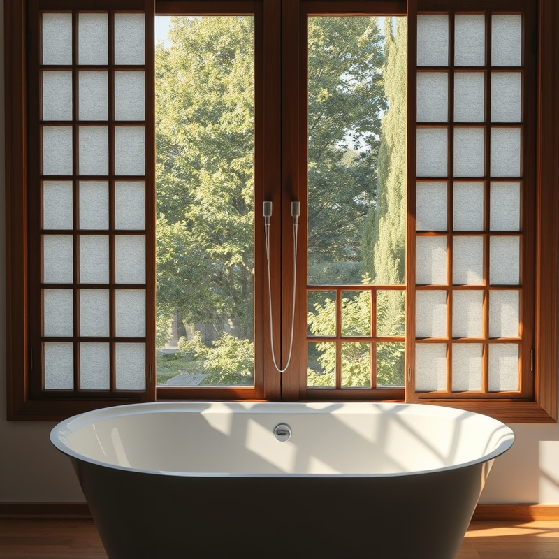 window framed by sliding shoji panels in a bathroom