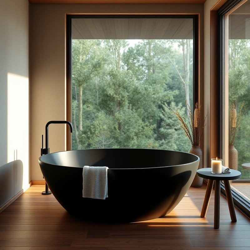 23 Black Bathroom Ideas That Look Bold, Modern, and Ultra Stylish Upgrade Your Space Today 5 bathroom with matte black freestanding tub near a window