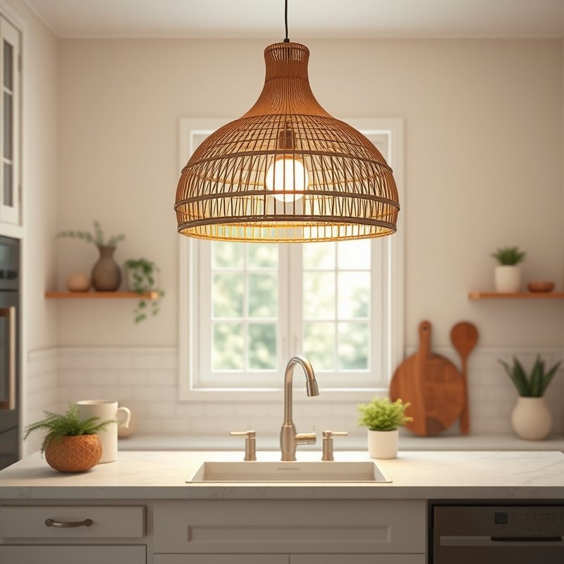 19 Cozy Kitchen Ideas That Make Your Space Feel Warm and Inviting You Must Try These 13 woven pendant light shade hanging above a kitchen sink