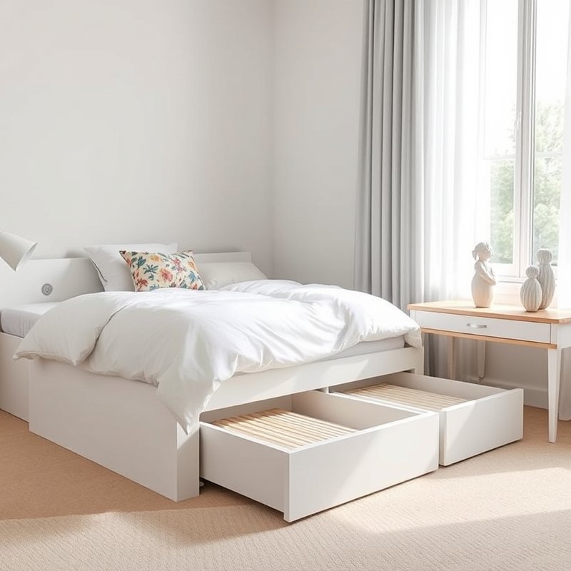 22 Teen Bedroom Ideas That Look Trendy, Cozy, and Pinterest Perfect Start Your Room Makeover 21 Under-bed drawers with minimal white bedding and accent pillows in clean bedroom