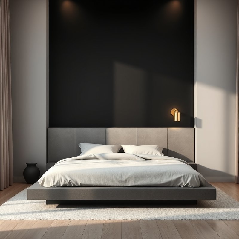 20 Bedroom Ideas for Men 2026 That Look Modern, Clean, and Ultra Stylish Upgrade Your Space 2 bedroom with matte black wall behind bed and warm lighting
