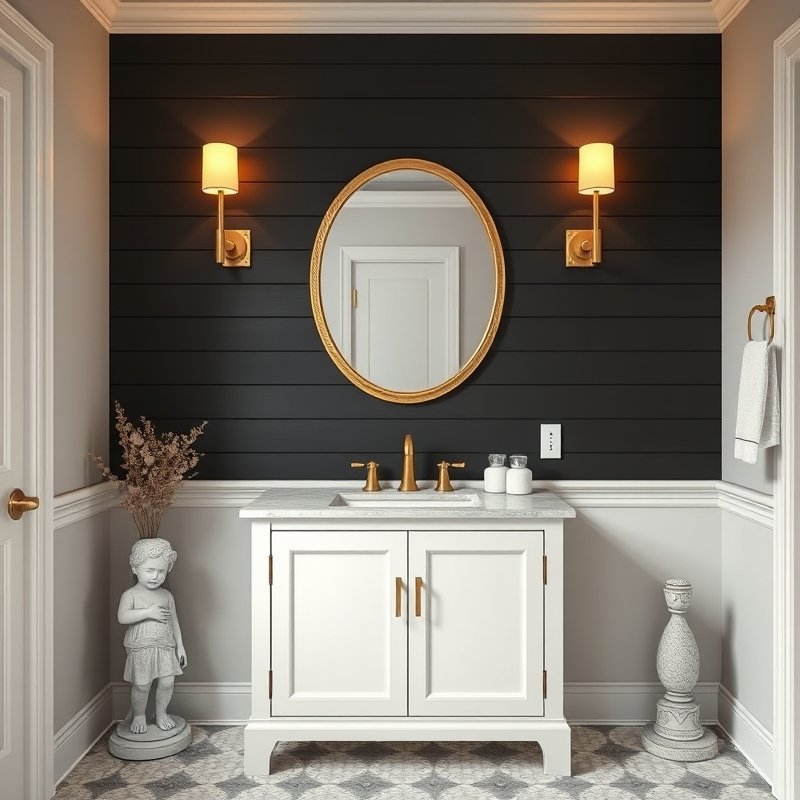 23 Black Bathroom Ideas That Look Bold, Modern, and Ultra Stylish Upgrade Your Space Today 10 bathroom with horizontal black shiplap accent wall behind vanity