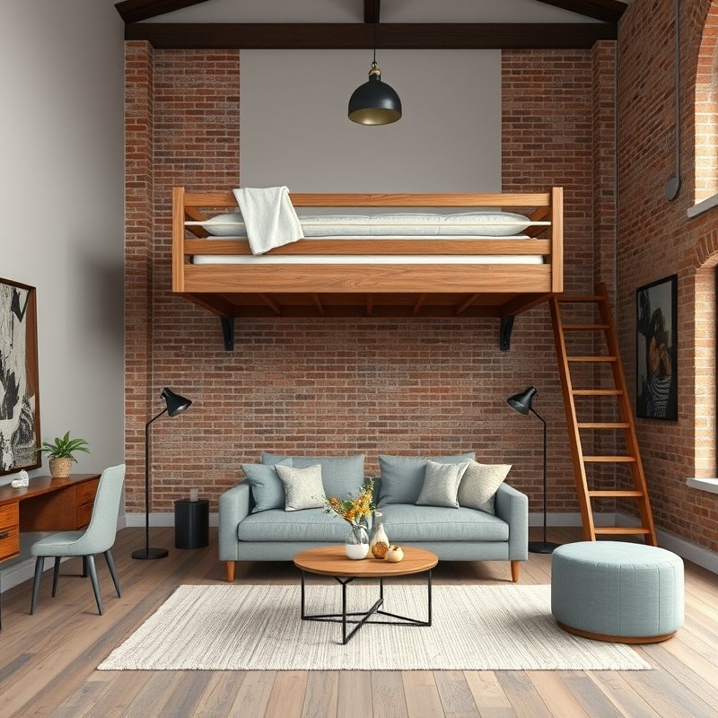 18 Living Room and Bedroom Combo Ideas That Save Space Without Sacrificing Style Try These Now 3 loft bed with a cozy lounge area underneath in a high ceiling room