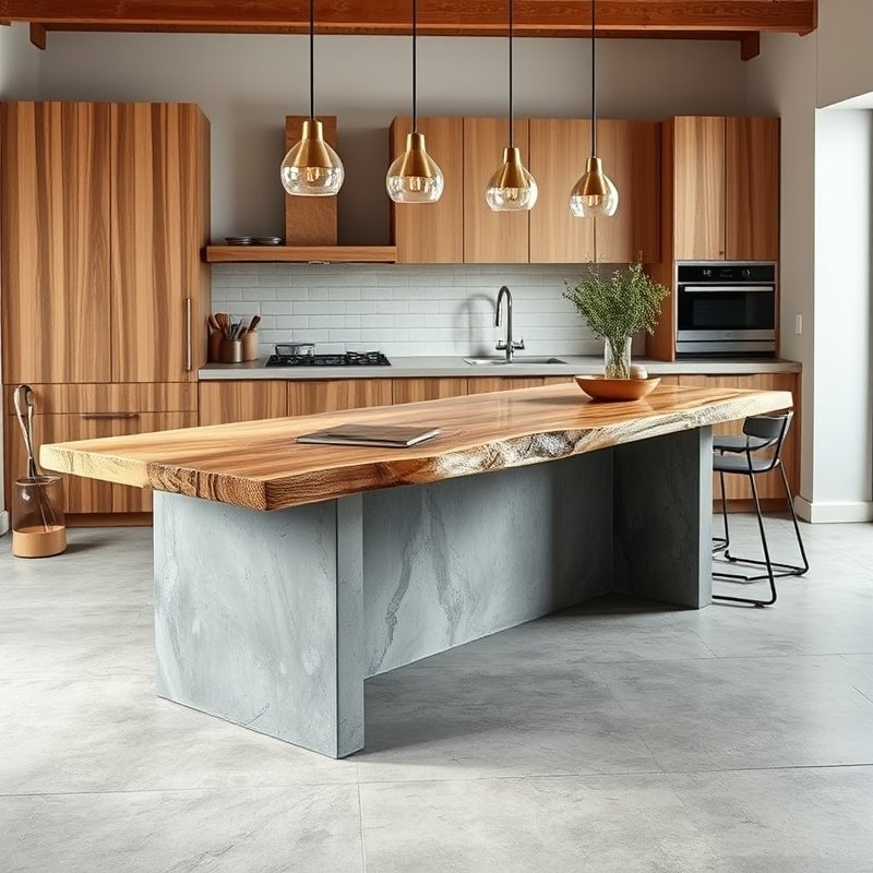 22 Island Kitchen Ideas That Add Style, Storage, and Function Upgrade Your Space Today 6 kitchen island with gray concrete base and natural live edge walnut top