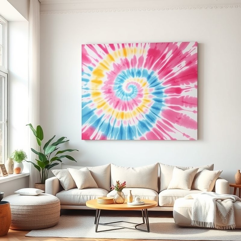 19 Colorful Living Room Ideas 2026 That Add Bold Personality and Happy Vibes Try This Look 15 large tie-dye canvas wall art in colorful living room