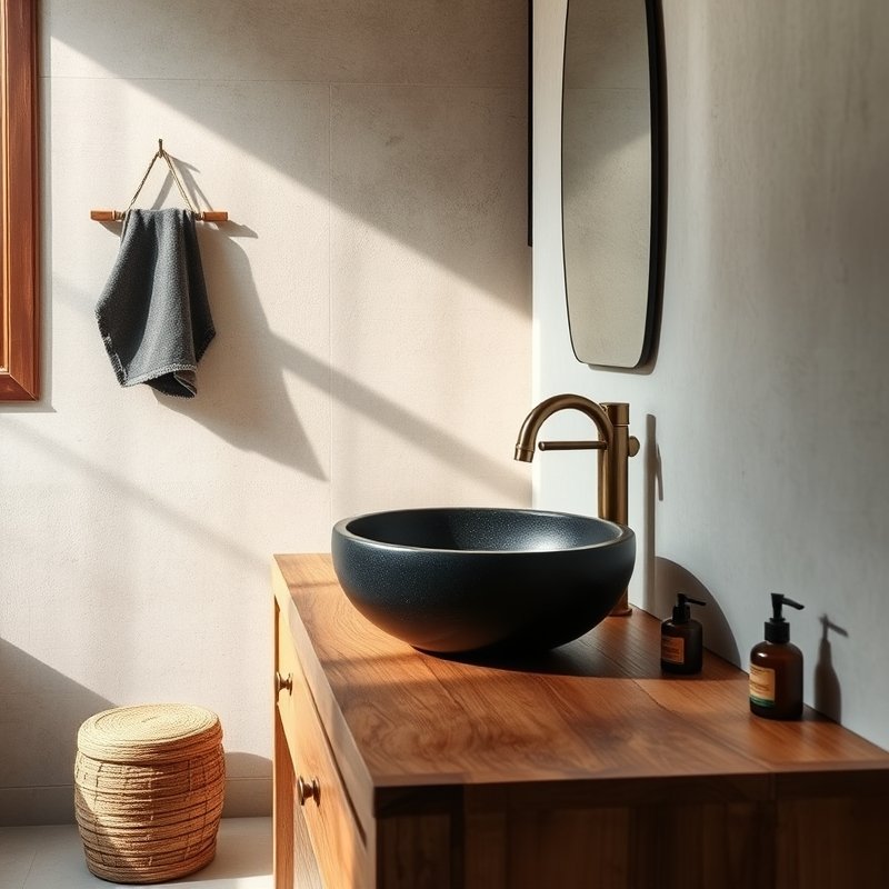 23 Black Bathroom Ideas That Look Bold, Modern, and Ultra Stylish Upgrade Your Space Today 16 bathroom with black soapstone vessel sink on wooden vanity