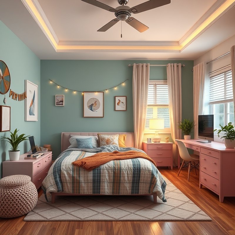 21 Teen Girl Bedroom Ideas 2026 That Create a Cute, Aesthetic, and Trendy Dream Room You’ll Love These 6 Removable abstract wallpaper accent wall behind a bed in a teen bedroom
